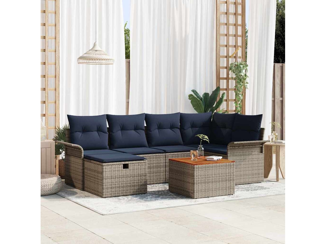 Vidaxl Conjunto De Sofá De Jardim Com Almofada 7 Pcs Cinzeto Vime Pe