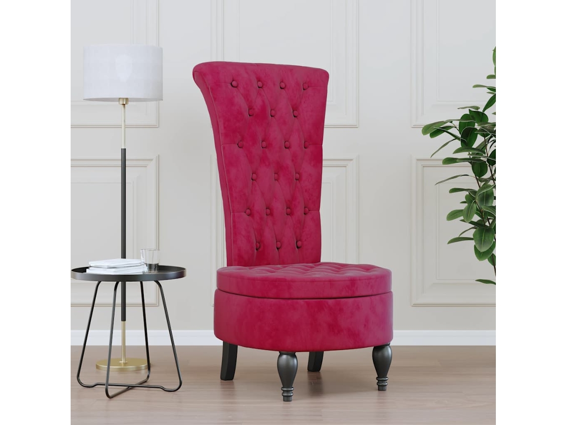 Vidaxl Cadeirão C/ Encosto Alto Veludo Vermelho-tinto Design De Botões
