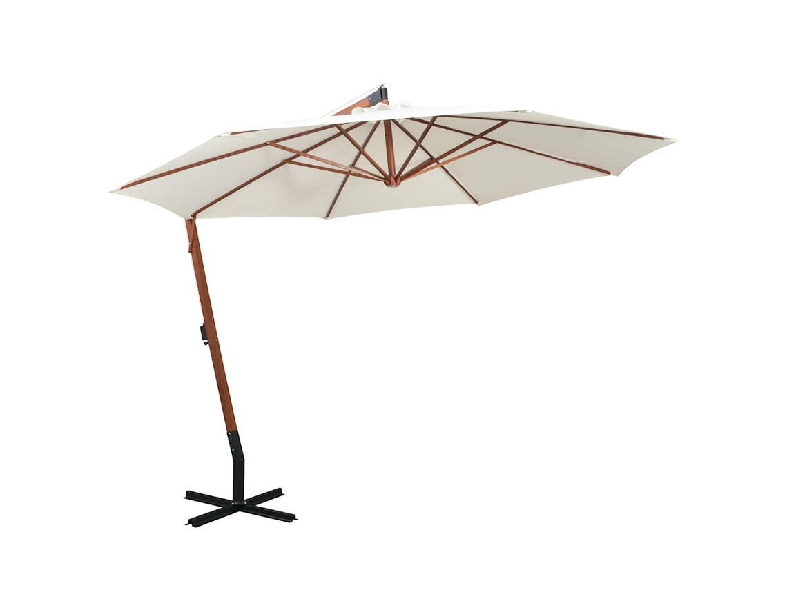 Vidaxl Guarda-sol Suspenso Com Poste De Madeira 350 Cm Branco