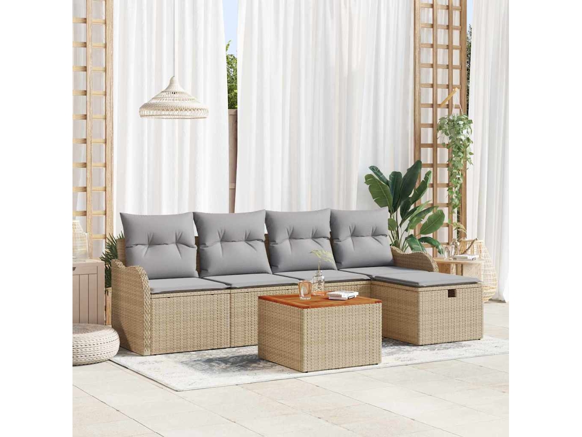 Vidaxl Conjunto De Sofá De Jardim 6 Unid. Bege Vime Pe