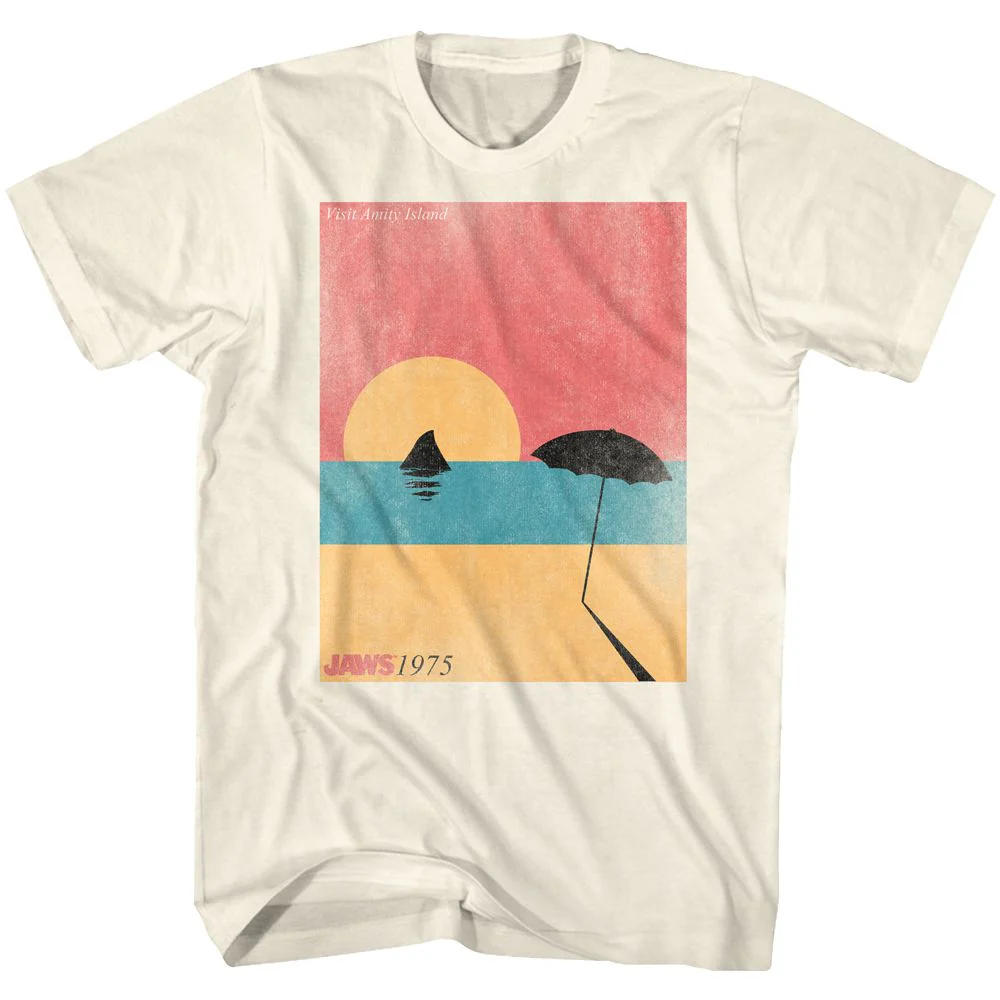 Unisex Adult T-shirt Rockinstone Jaws Movie Visiting Solid Natural Sizem