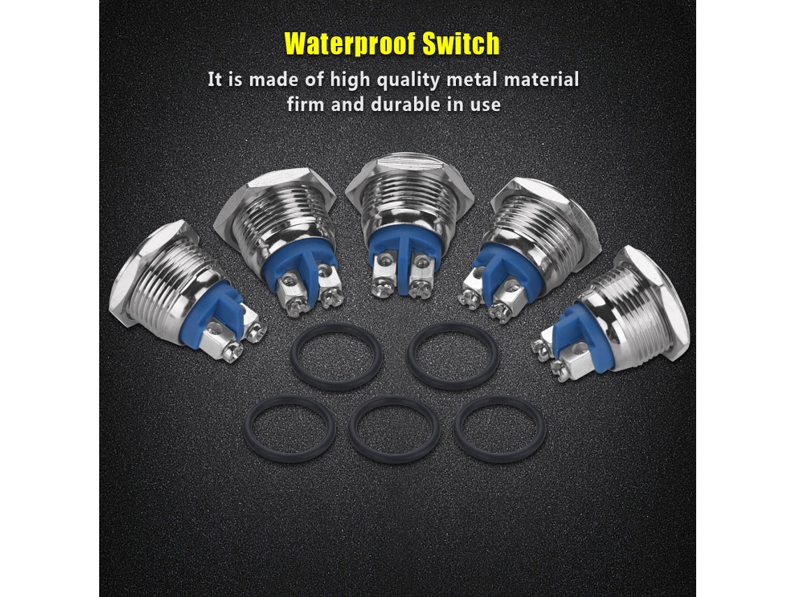 Interruptor Mini Botão Metal Impermeável 250v 2 Pinos