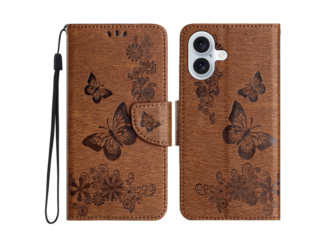 Capa Em Couro Pu Para Apple Iphone 16 Cor Castanho