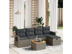 Vidaxl 6 Pcs Conjunto Sofás De Jardim Com Almofadões Vime Cinzento