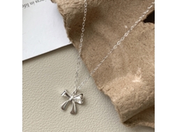 Detalhe de Laço, Prata de Lei 925, Este Colar Tem um Estilo Coreano Delicado com um Toque Sofisticado, Simples e Versátil. MDUG (ouro Branco)