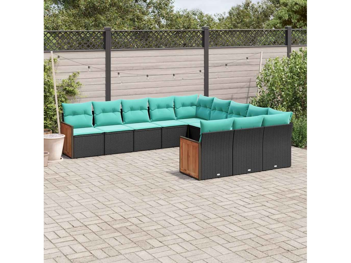 Vidaxl Conjunto De Sofá De Jardim Com 11 Peças E Almofadas Em Rattan Sintético Preto