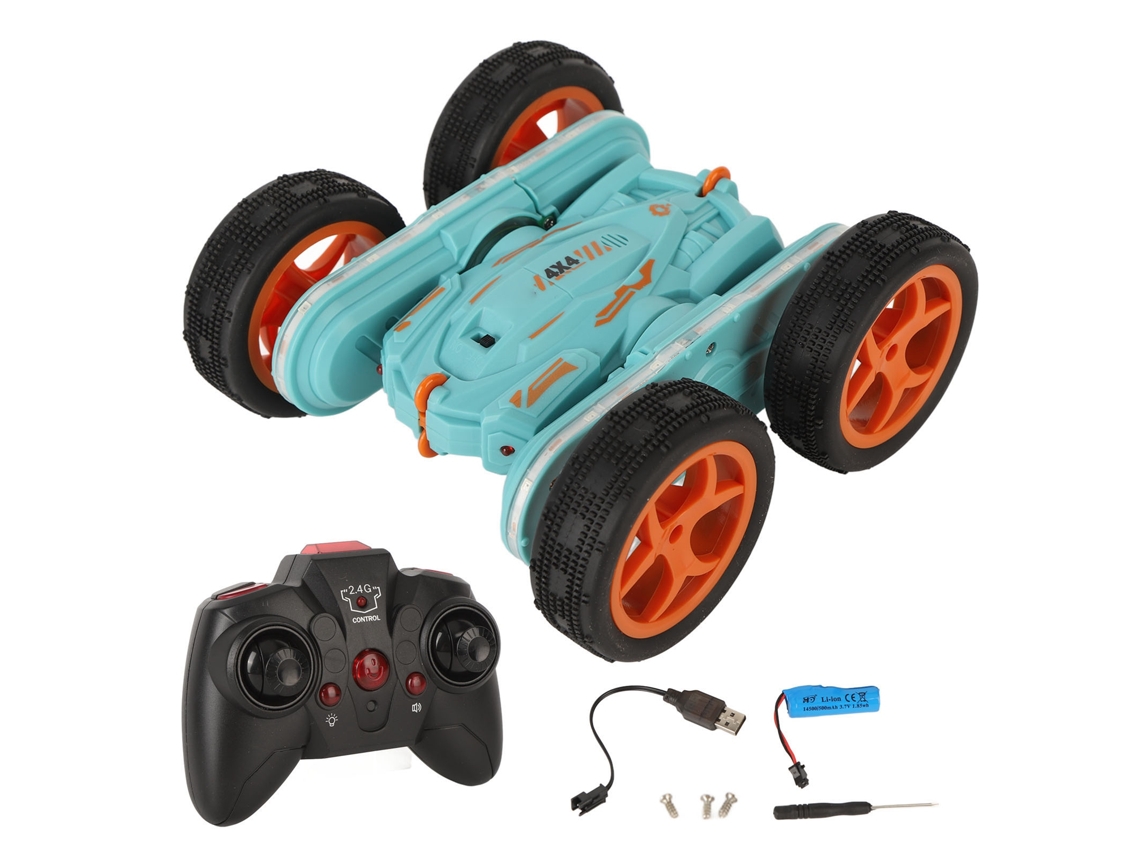 Mali carro de Acrobacias com Controle Remoto 4 Rodas Luz Duas Faces Giratória Azul para Grama Praia