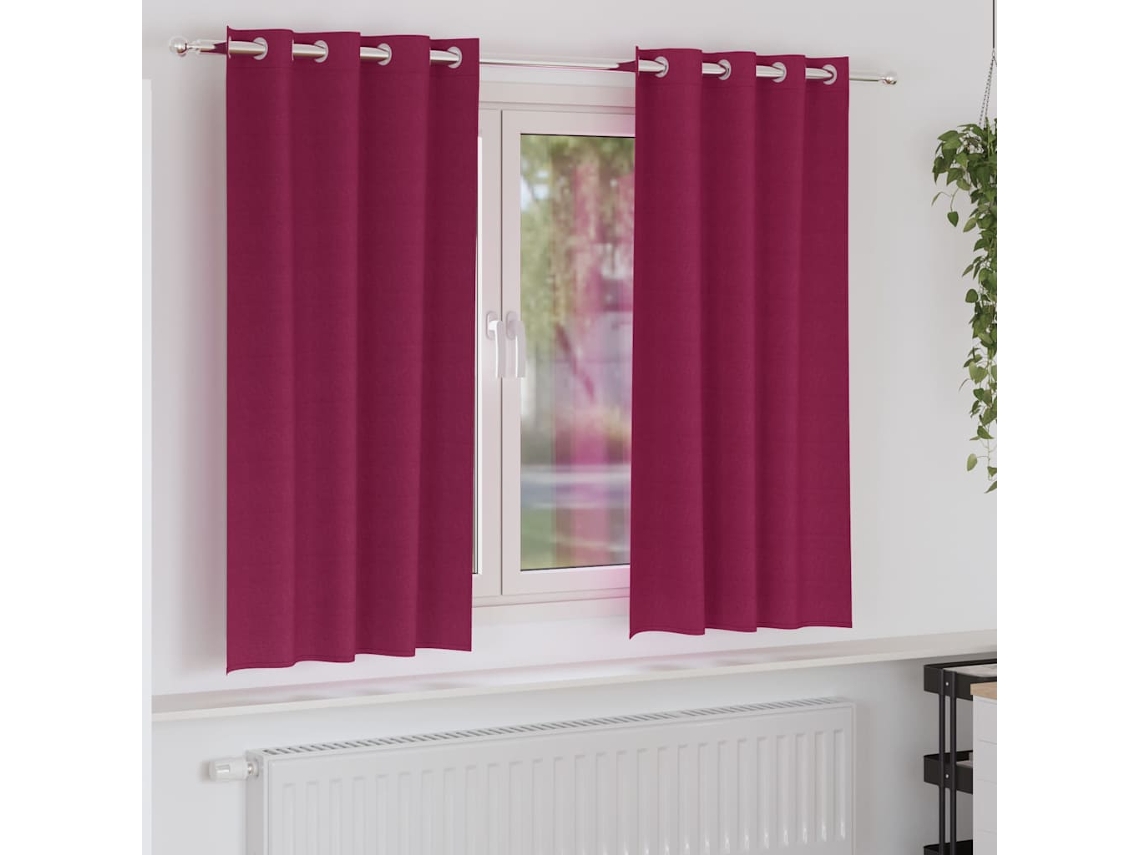 Vidaxl Cortinas Blackout Com Argolas 2 Unid. Vinho Vermelho Poliéster
