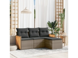 Vidaxl 4 Pcs Conjunto Sofás de Jardim C/ Almofadões Vime Pe Cinzento