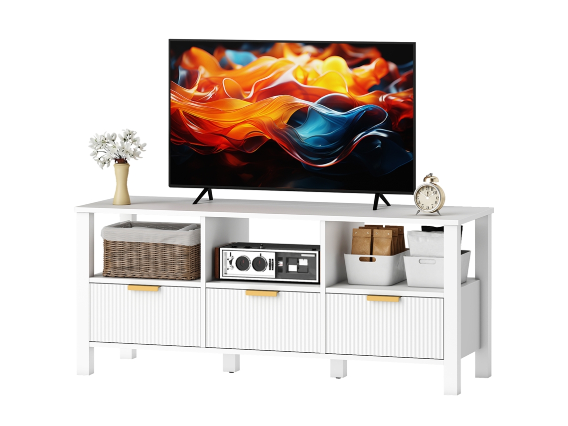 Móveis Modernos Para Tv Com 3 Gavetas E 3 Prateleiras Abertas Para Tv 43-55 Polegadas 120x39,5x50 Cm Branco