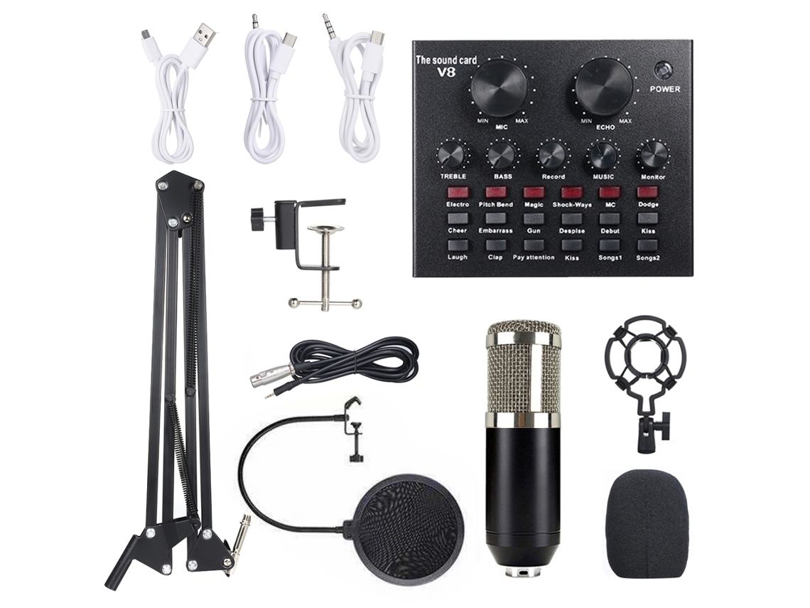 Kit De Microfone Condensador E Placa De Som Multifuncional Para Gravação E Transmissão Ao Vivo Com Microfone De Suspensão
