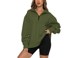Fasst Casaco Punto com Zíper Médio, Forro Polar, Estilo Oversized Casual S/MARCA
