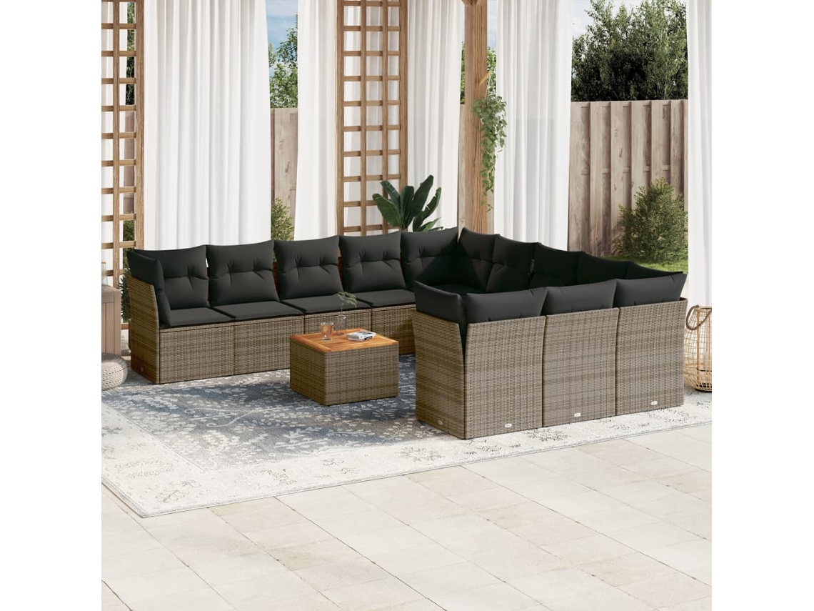 12 Pcs Conjunto De Sofá Jardim C/ Almofadões Vime Pe Cinza Dkd Home Decor
