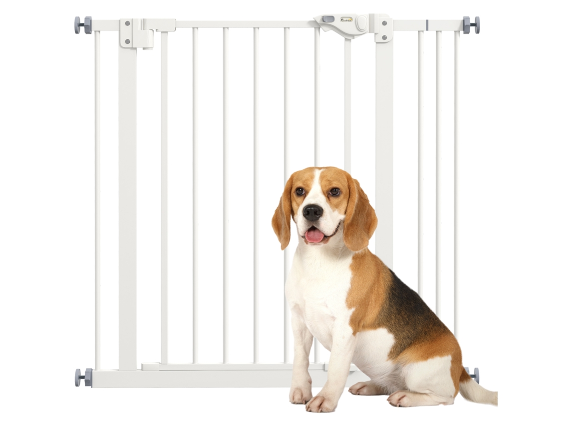 Proteção para Cães, Barreira de Porta, Proteção para Animais de Estimação, Metal, Plástico, 74 87 Cm, Branco Ge