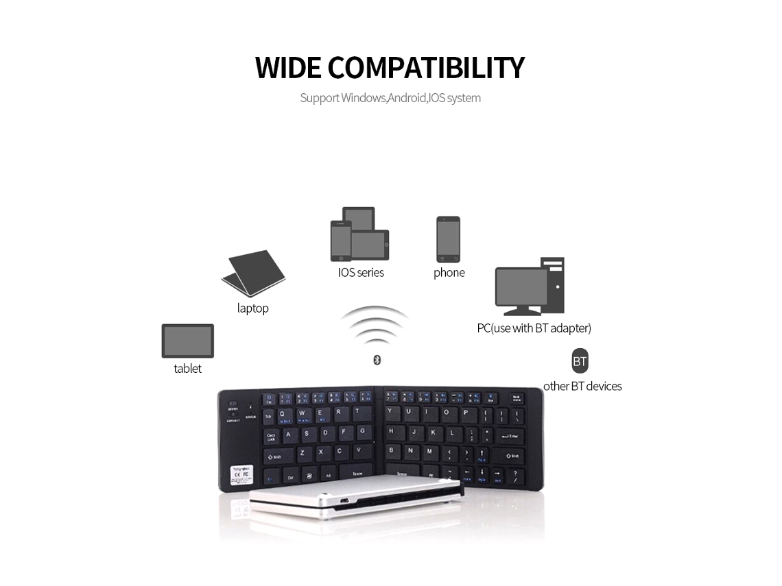 Teclado Sem Fio Bt Mini Dobrável Com 66 Teclas Gk228 Com Suporte Para Telefone/tablet/notebook Prata