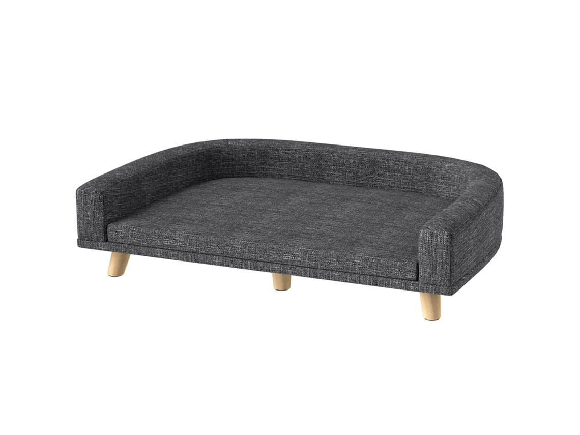 Sofá Cama Elevada Estofada Com Almofada Lavável E Pés De Madeira De Pinho 98x67x25 Cm Cinza Escuro