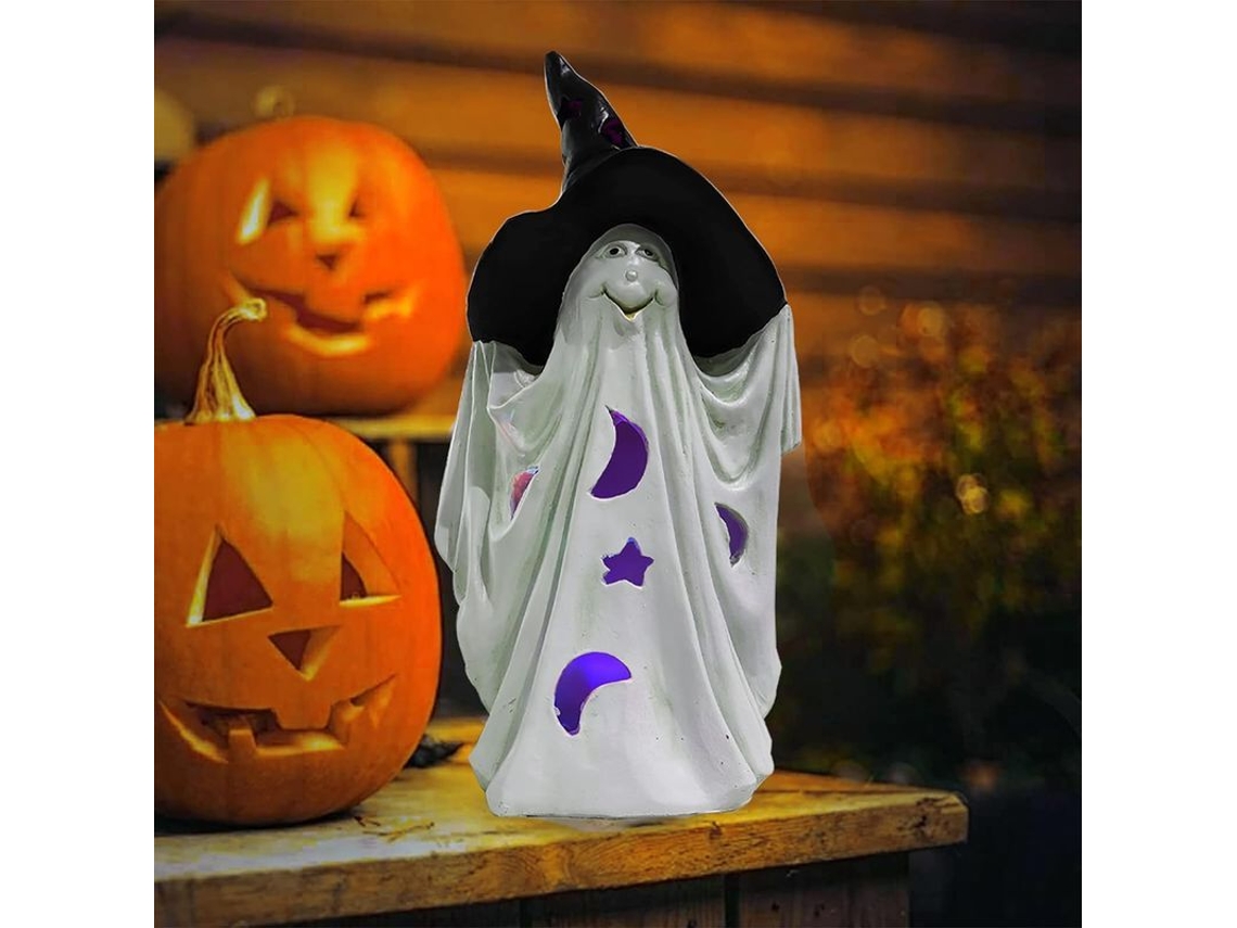 Decoração de Halloween, Chapéu de Bruxa, Fantasma em Resina, Luzes LED S/MARCA