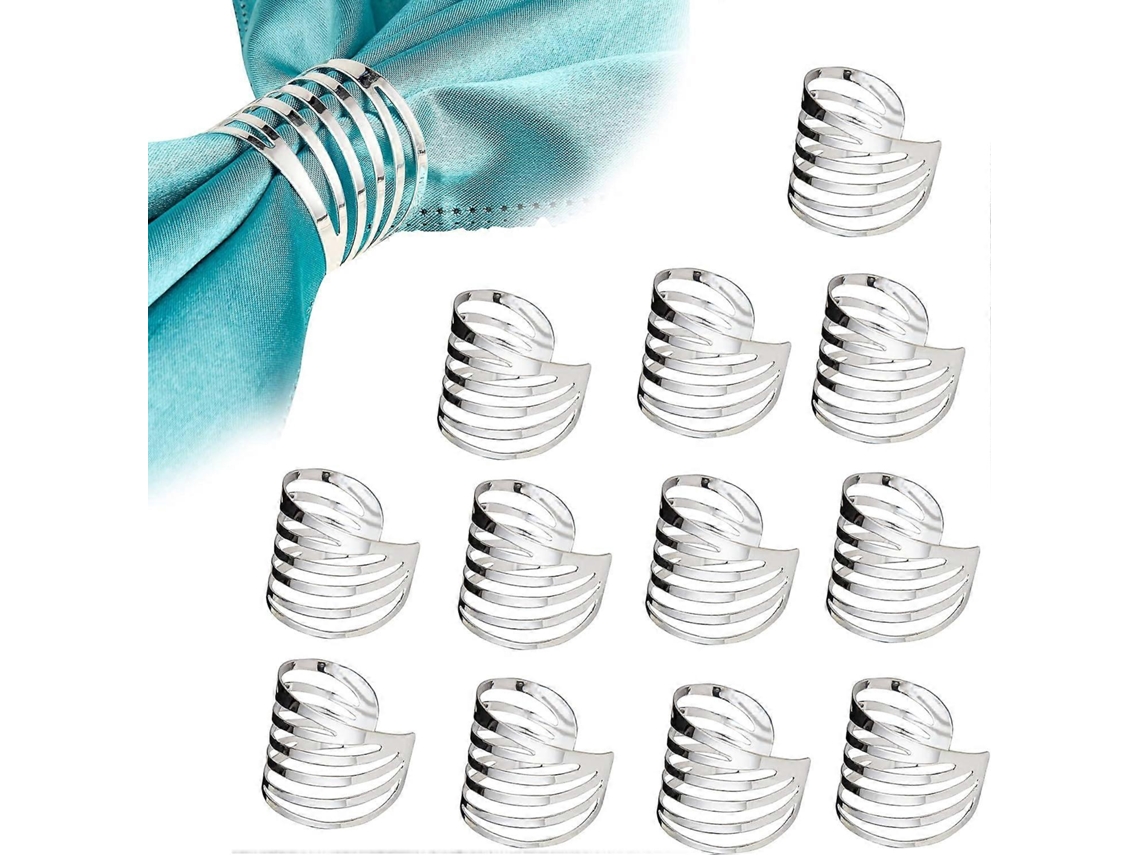 12 Anéis para Guardanapos de Metal Prateado Artesanais para Decoração de Mesa em Casamentos, Festas, Jantares e Festivais