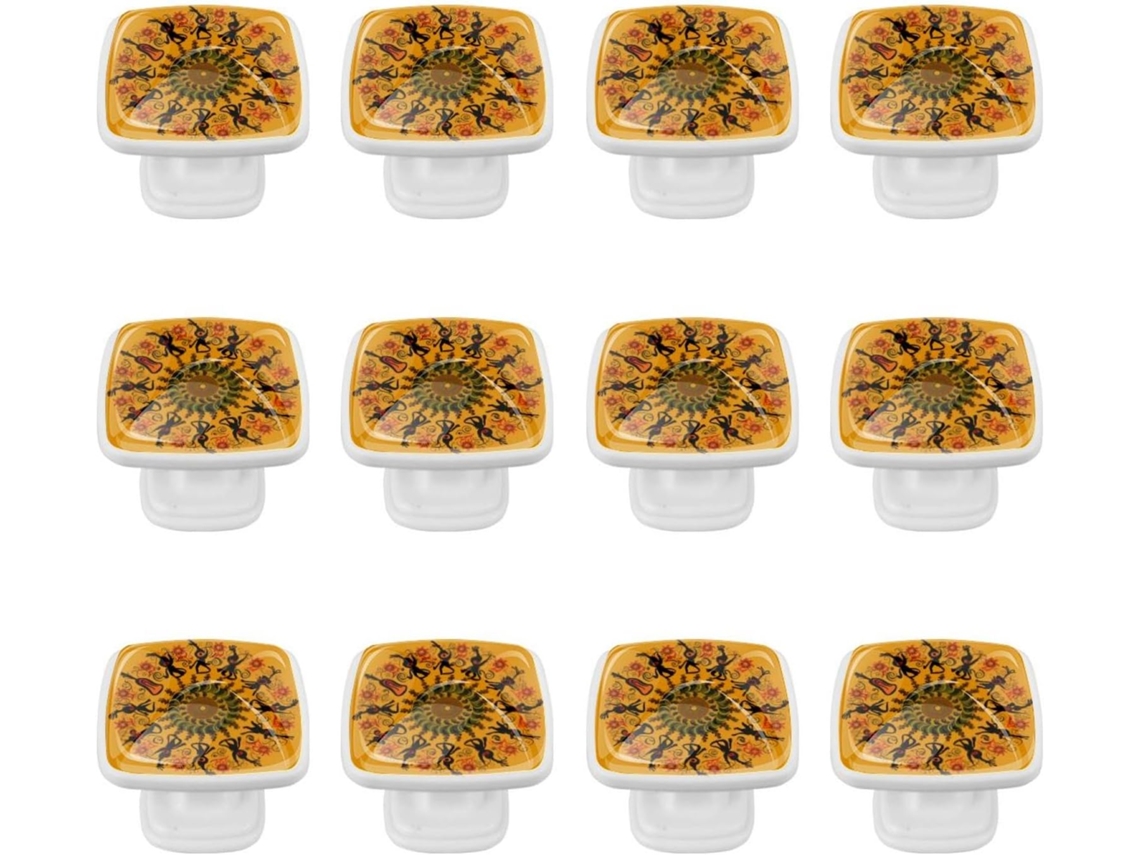 Puxadores E Botões Quadrados Para Gavetas Armários, Conjunto De 12 Peças, Com Estampa De Mandala Africana E Flor, Ideais