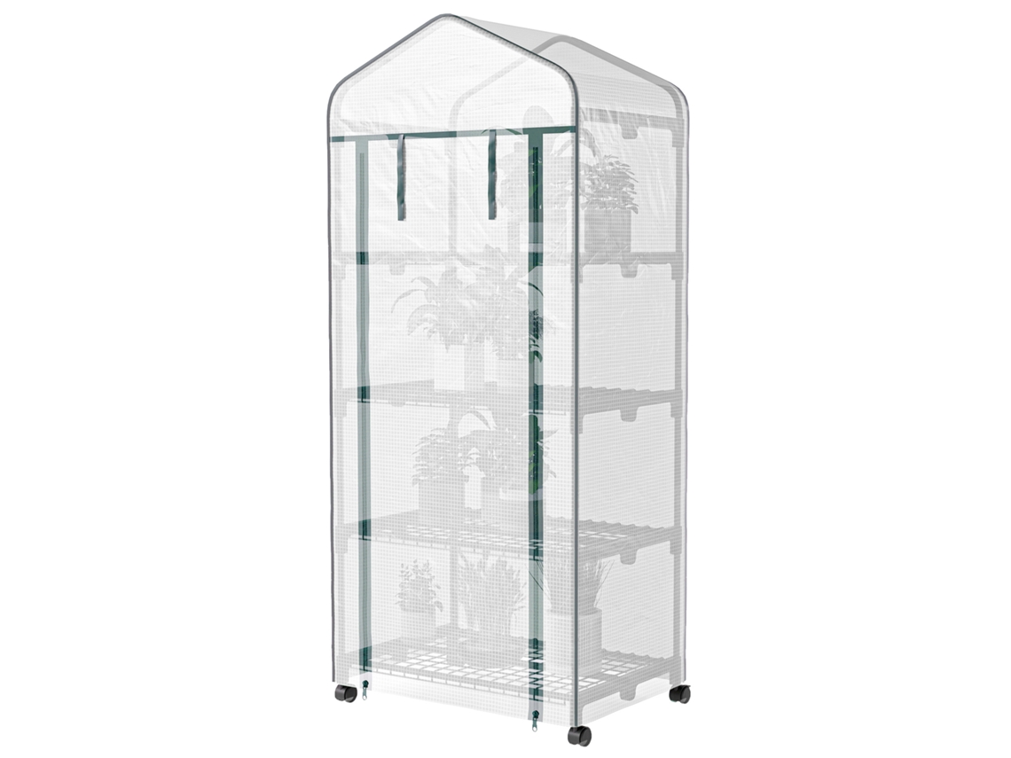 Fogão Externo Branco Com 4 Prateleiras, Rodas, Porta De Rebatimento Cobertura Pe E Estrutura Aço 69x50x165 Cm