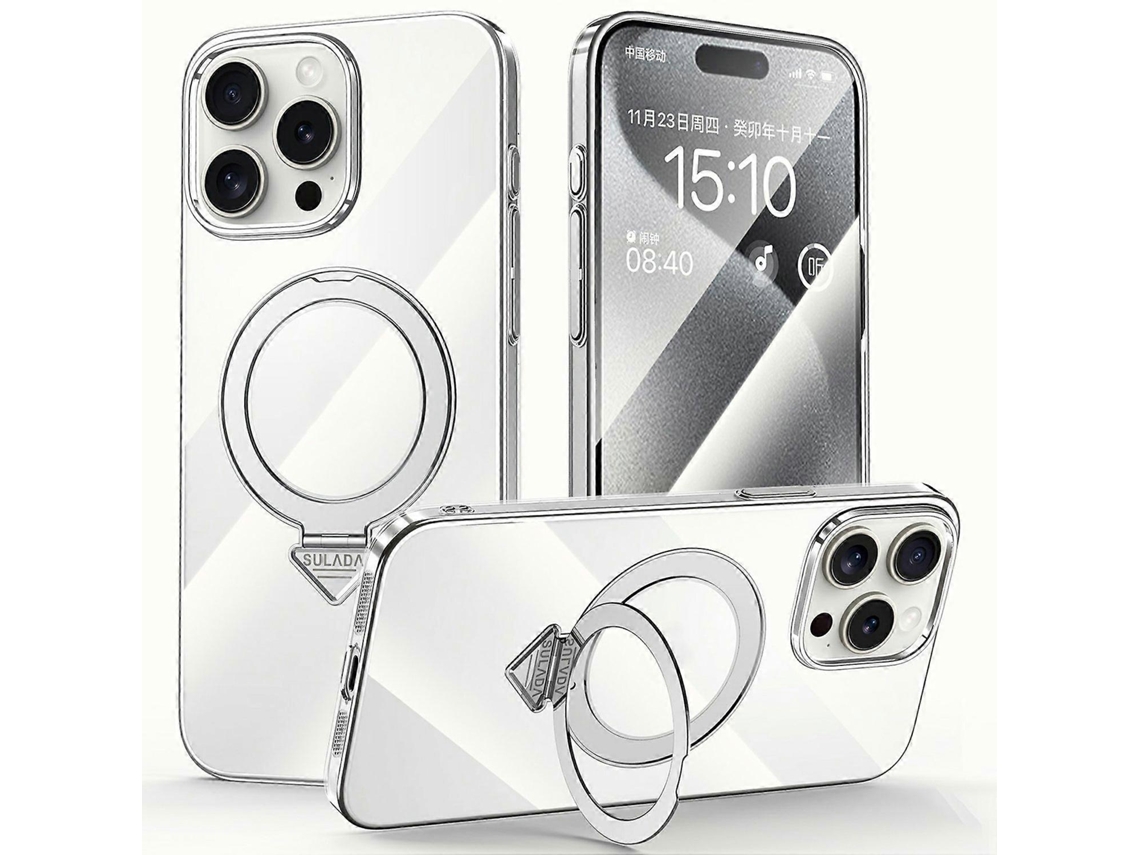 Capa Sulada Para Iphone 15 Pro Max Compatível Com Magsafe Kickstand Transparente Para Pc