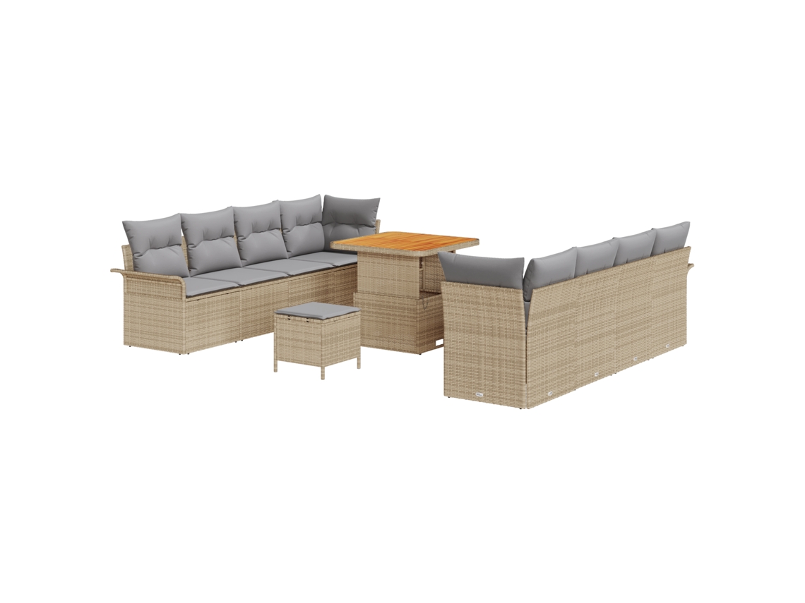 Conjunto 11 Conjunto De Sofá De Jardim Vidaxl Bege Vime Pe (242,5 X 62 X 85 Cm)