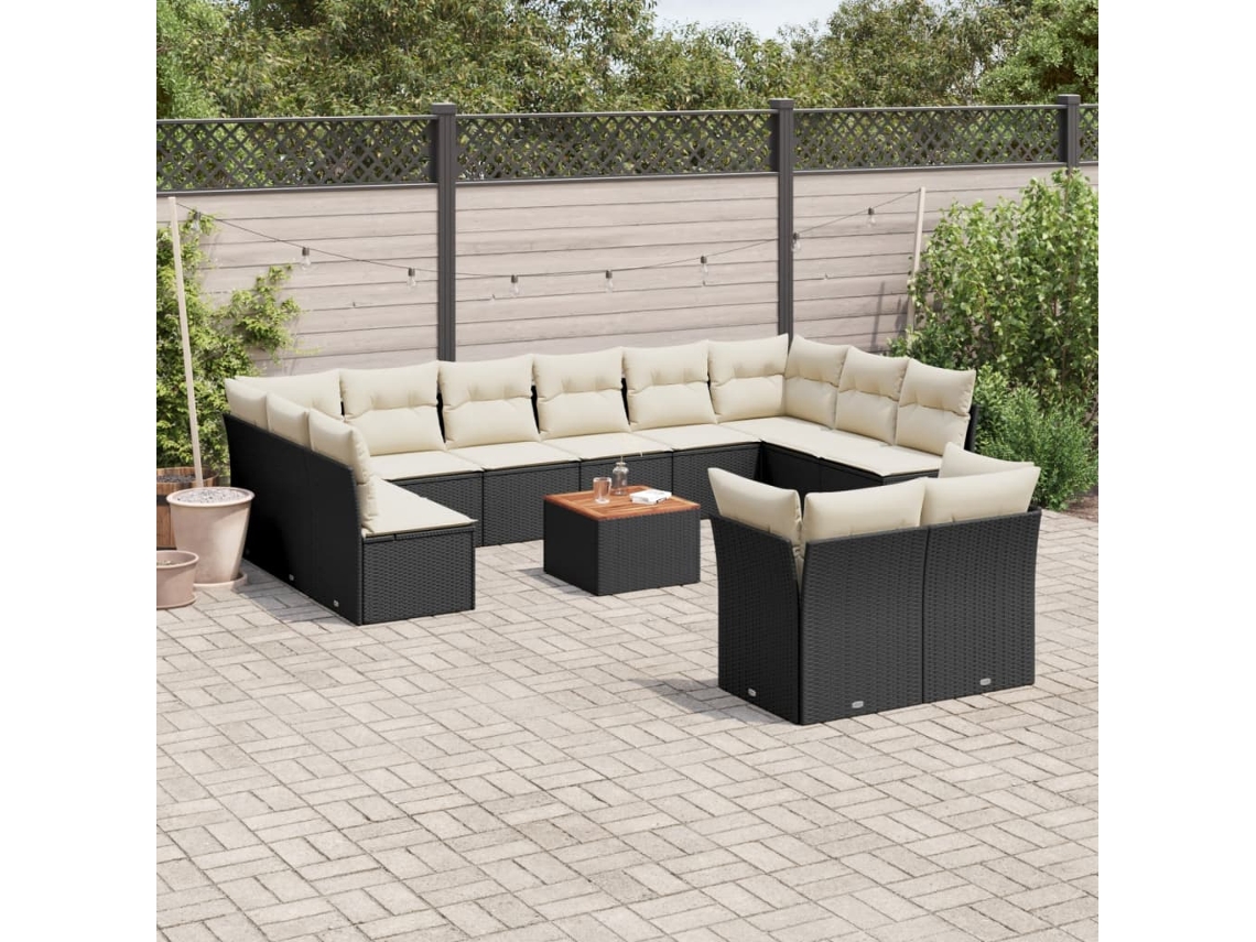 Vidaxl 13 Pcs Conjunto De Sofás De Jardim Com Almofadões Vime Pe Preto