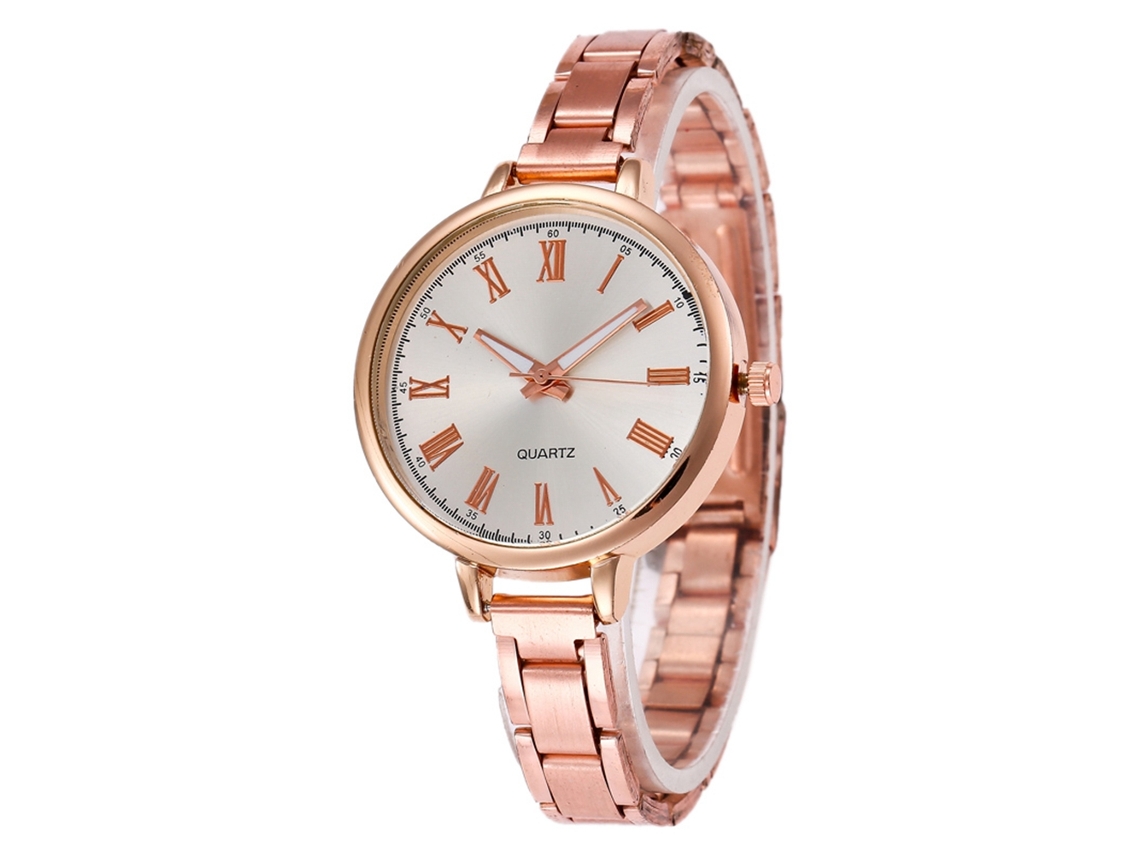 Relógio de Quartzo com Pulseira de Aço Estilo Minimalista Elegante Ouro Rosa