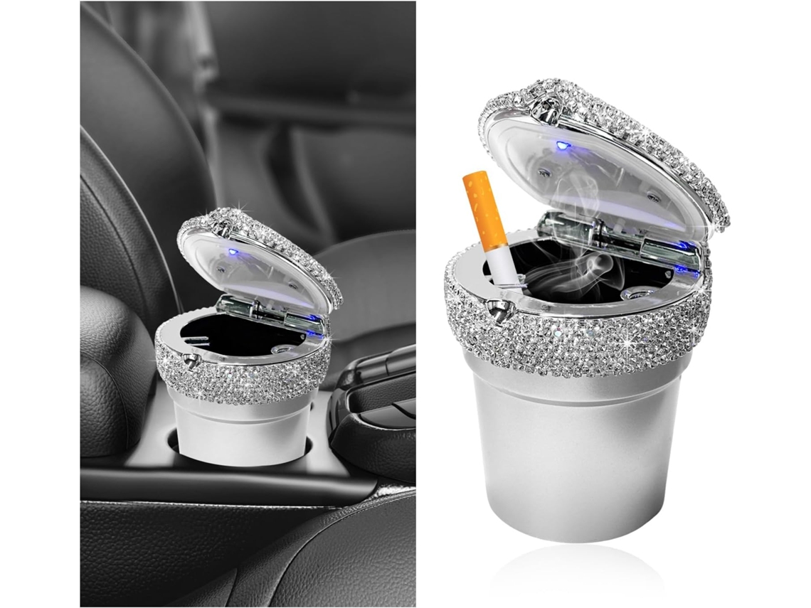 Cinzeiro Para Carro Com Tampa, Porta-copos Cilíndrico Portátil Com Luz Indicadora Led, Brilhante E Sem Fumaça