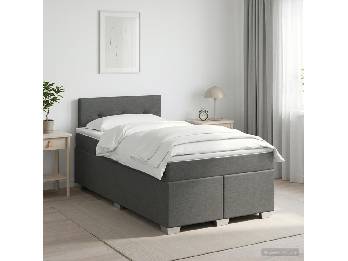 Vidaxl Cama Box Spring Com Colchão Cinzento-escuro 120 X 200 Cm Tecido