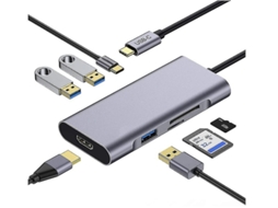 Usb C Hub 7 Em 1, Usb C Para Hdmi 4k, 100w Fonte, 3 Usb 3.0, Leitores Sd/tf, Compatível Macbook Pro 13/15 Cinza Yizhood (thunderbolt 3)
