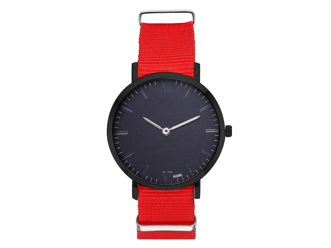 Reloj De Moda Para Parejas Con Correa De Nylon Dial Redondo Reloj De Cuarzo (rojo)