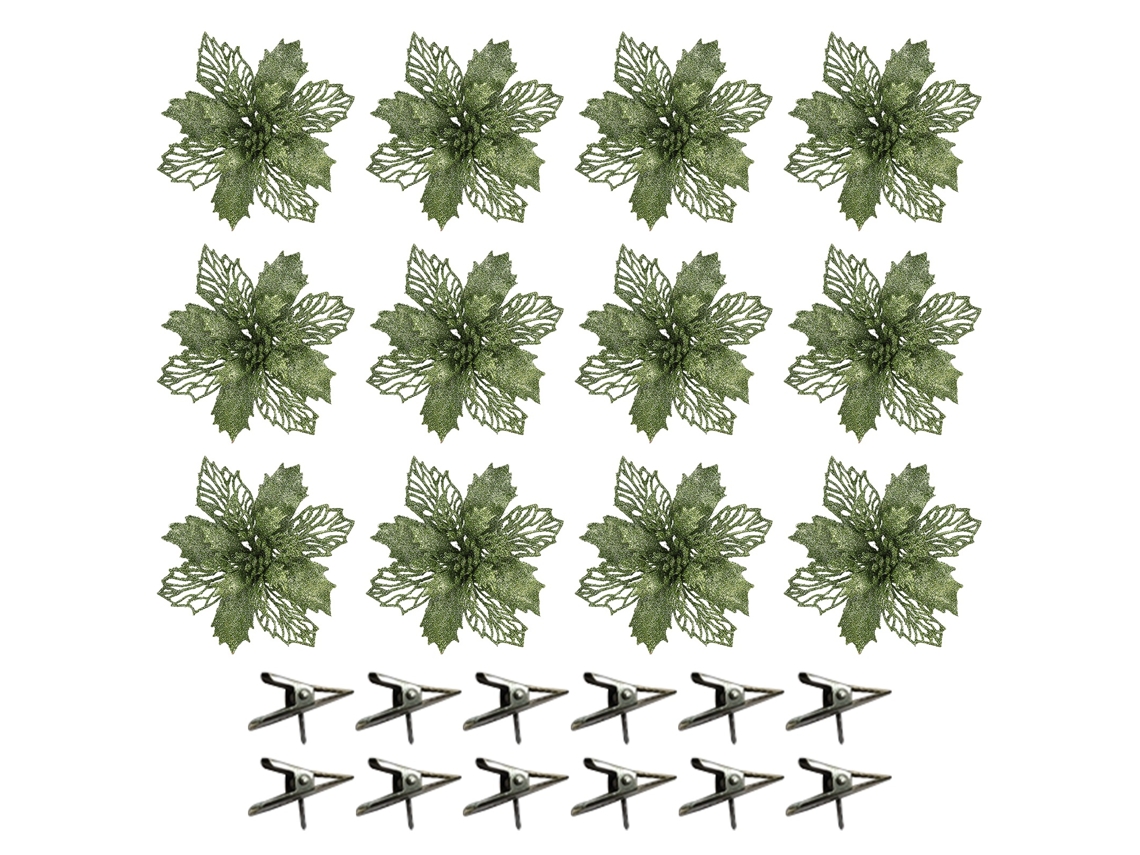 Clips de Pequeno Tamanho, Verde e Octogonal, Ouro em Pó, para Decoração de Natal e Flores LAXISCREED