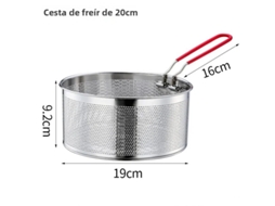 Cesto para Fritura de Cozinha em Aço Inoxidável 307 , Escorredor de Macarrão, Colher para Batata Frita, Design Anti transbordamento MDUG (20 Cm)