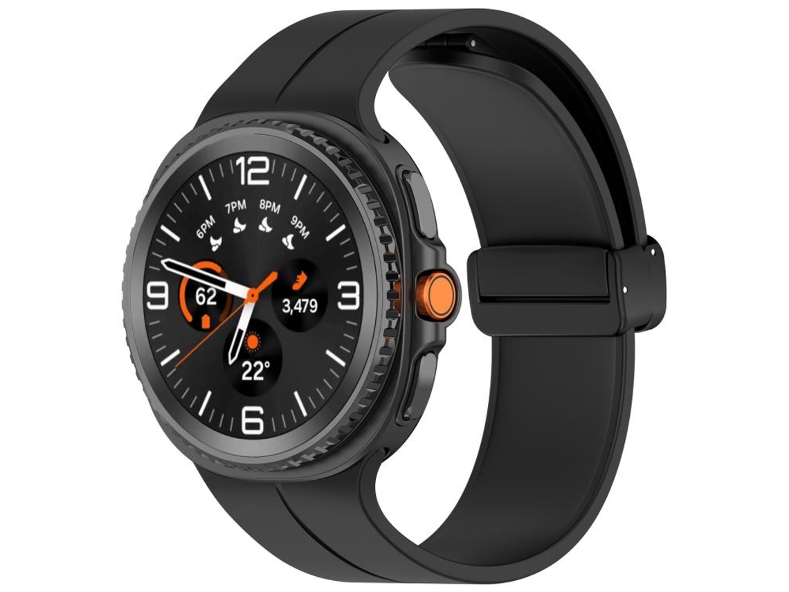 Bracelete para Samsung Galaxy Watch 8 / 8 Classic Silicone Dobrável com Fivela Magnética Preta XIAOMOYU