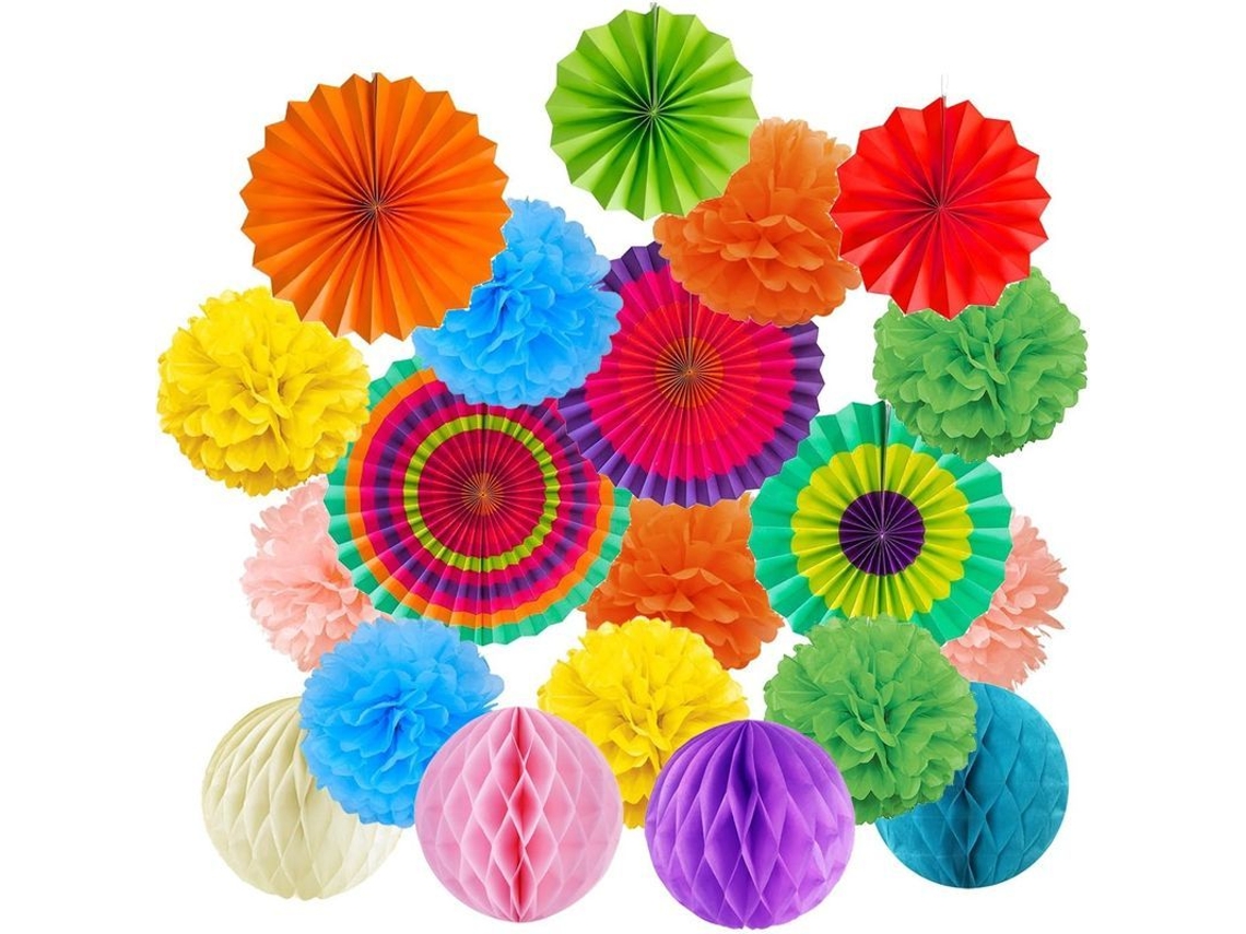 Kit De Decoração De Papel Com Pompons, Ventiladores E Bolas De Favos Para Aniversário, Casamento E Bebê