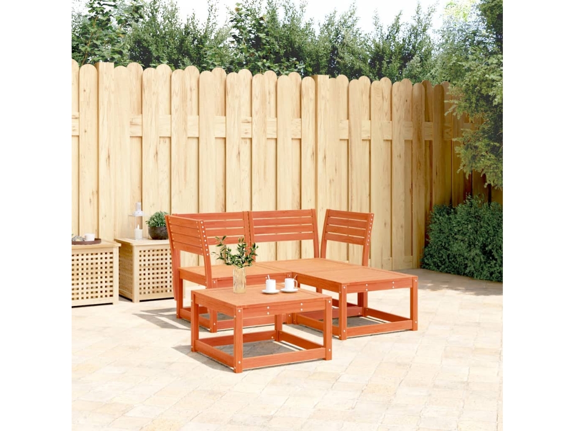 3 Pcs Conjunto Sofás De Jardim Madeira De Pinho Castanho Cera Dkd Home Decor