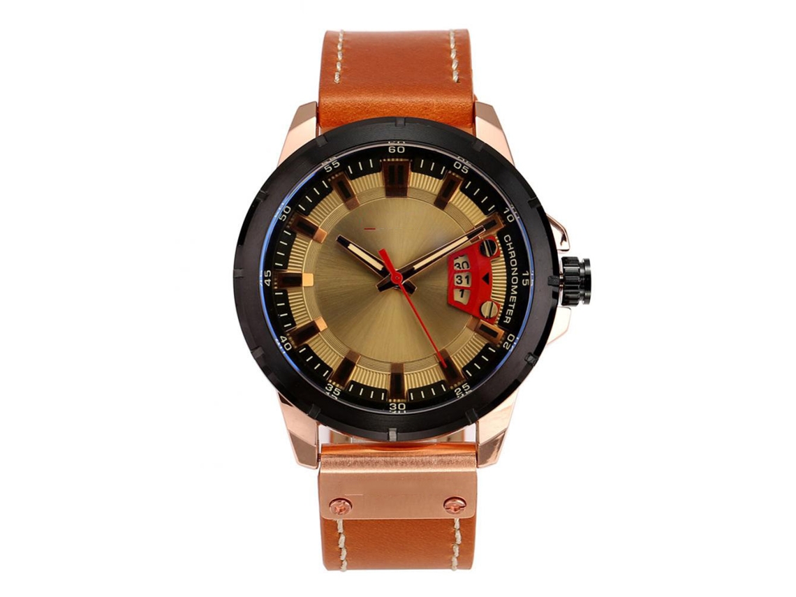 Relógio de pulso masculino Curren, modelo Fashion Quartz, com pulseira de couro à prova d'água.