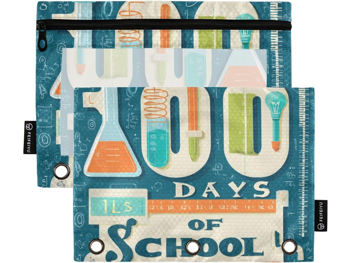 Pasta De Química 100-dias, Escolar E Escritório, Com Estojo Transparente Lápis, Grande E Resistente, 3-argolas