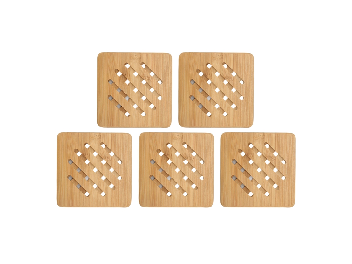 5 Posavasos Bambú Resistentes Ao Calor 15cm