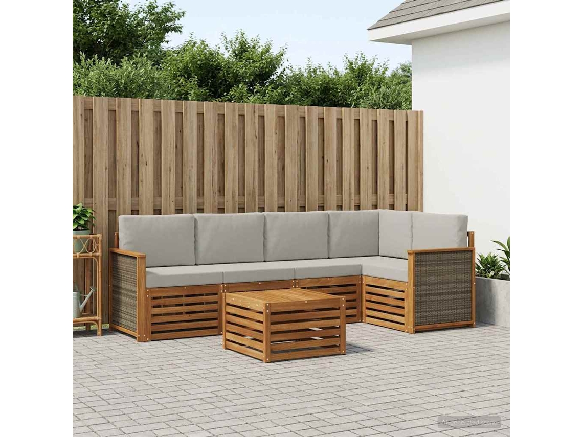 Vidaxl Conjunto De Sofá Sectional 5 Pcs Natural E Cinzento-claro