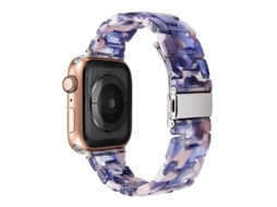Pulseira transparente de resina cerâmica compatível com Huawei, Apple Watch 10e e Samsung Watch 7, estampa floral azul.