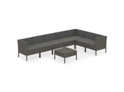 Maison Exclusive - 8 Pcs Conjunto Lounge De Jardim C/ Almofadões Vime Pe Cinzento