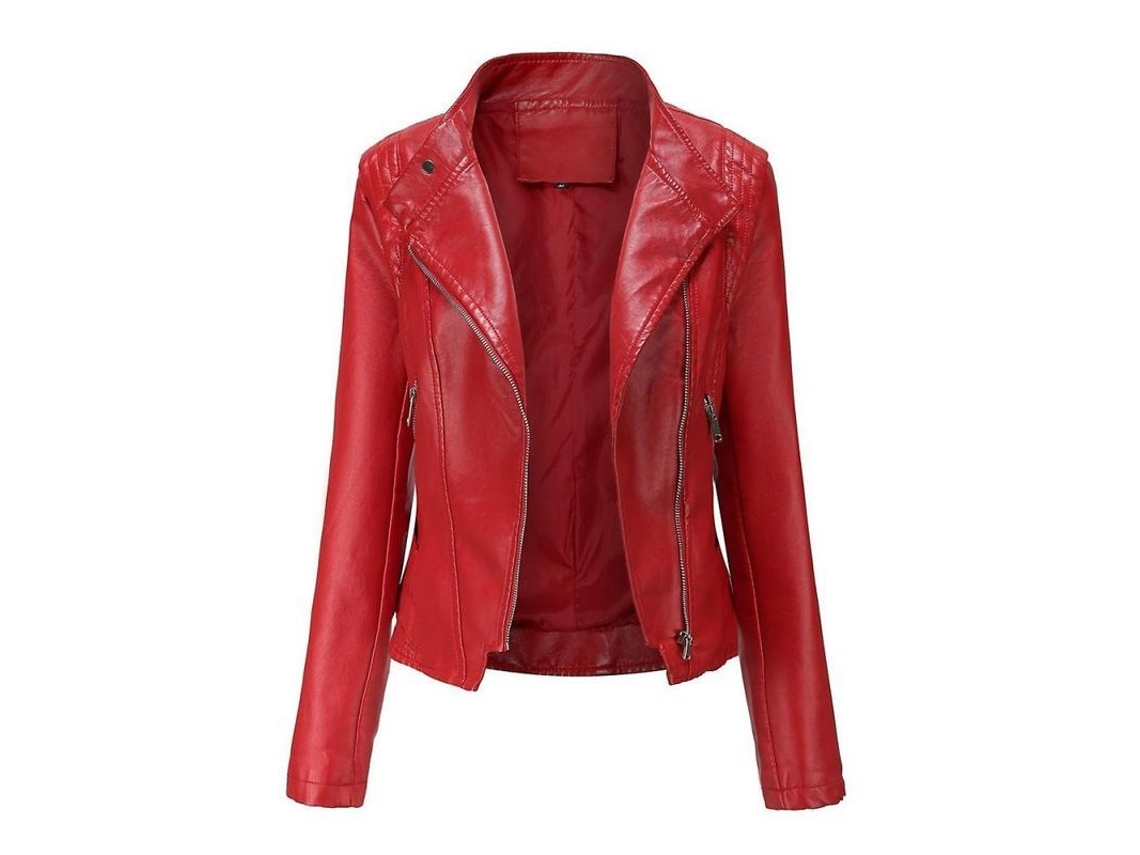 2026-chaqueta Corta De Cuero Pu Slim Fit Para Mujer Con Cremallera Asimétrica Y Bolsillos Laterales 2xl Rojo
