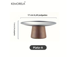 Prato de Sobremesa em Aço Inoxidável Estilo Coreano com Base de Madeira, Perfeito para Exibir Frutas e Decorar a Mesa. MDUG (prata A)