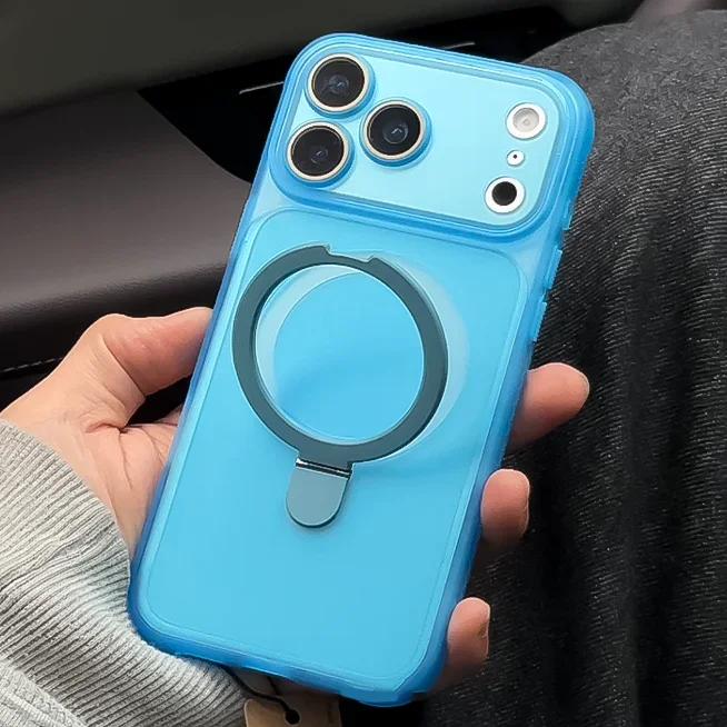 Capa Fosca Magnética Para Carregamento Sem Fio (iphone 14 Plus Azul) Com Suporte E Capa Transparente.