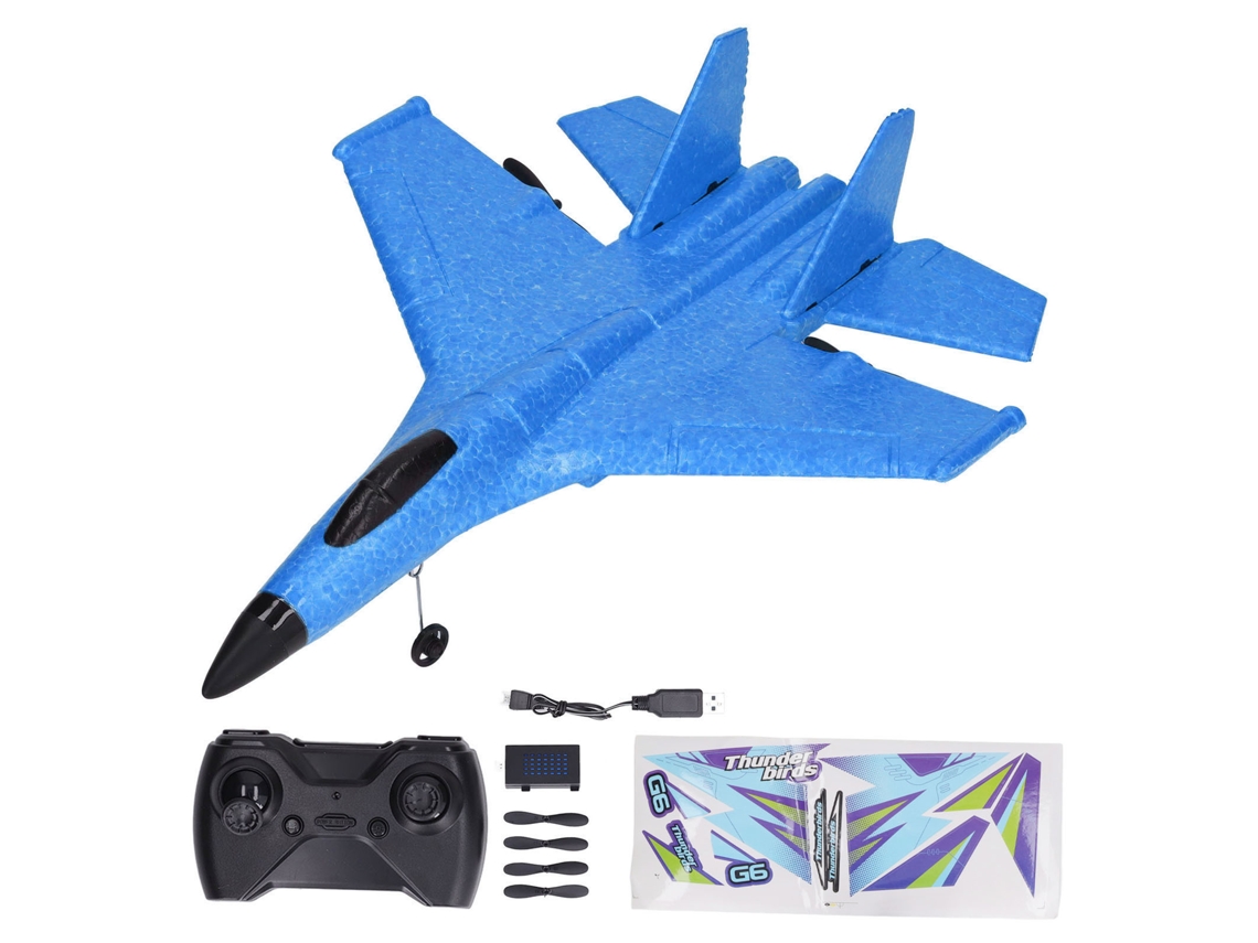 Mali avião de Controle Remoto Planador Rc Resistente À Água Anti queda com Motor Dual e Luzes Led Azul 1 Bateria
