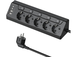 Tomada De Canto Com 2 Portas Usb A E Tipo C, 5 Tomadas Interruptor Único, Régua Energia 4 Cabo Extensão M Para Mesa, Canto, Pretamo