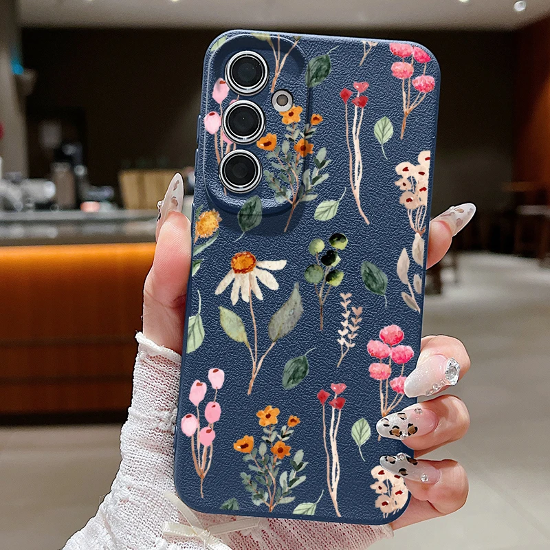 Capa De Celular Samsung Galaxy A34 5g Em Tpu Macio Com Estampa Floral (azul)