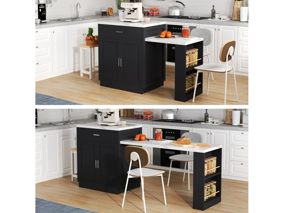 Ilha Cozinha Extensível 4-6p, Soquete, 2 Gavetas.-lb